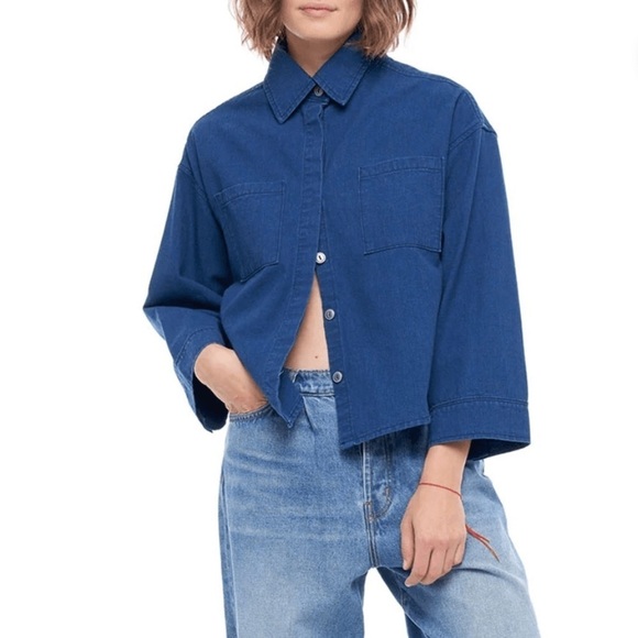 Sandrine Rose Tops - Sandrine Rose Indigo Button Down Denim Shirt High Low Hem Long Sleeve Sz S NEW